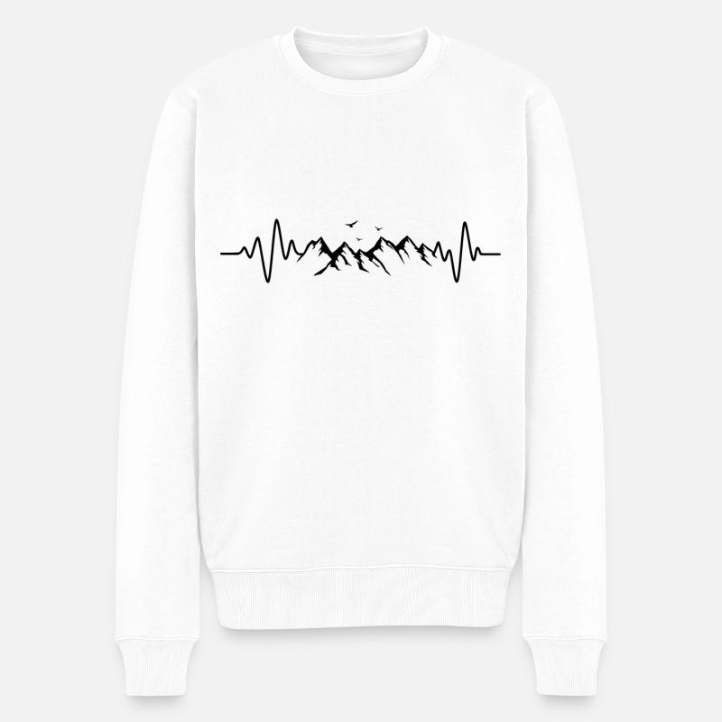 Berge Herzschlag Alpin Wandern Liebe Berg - Männer Premium Bio Pullover - Weiß