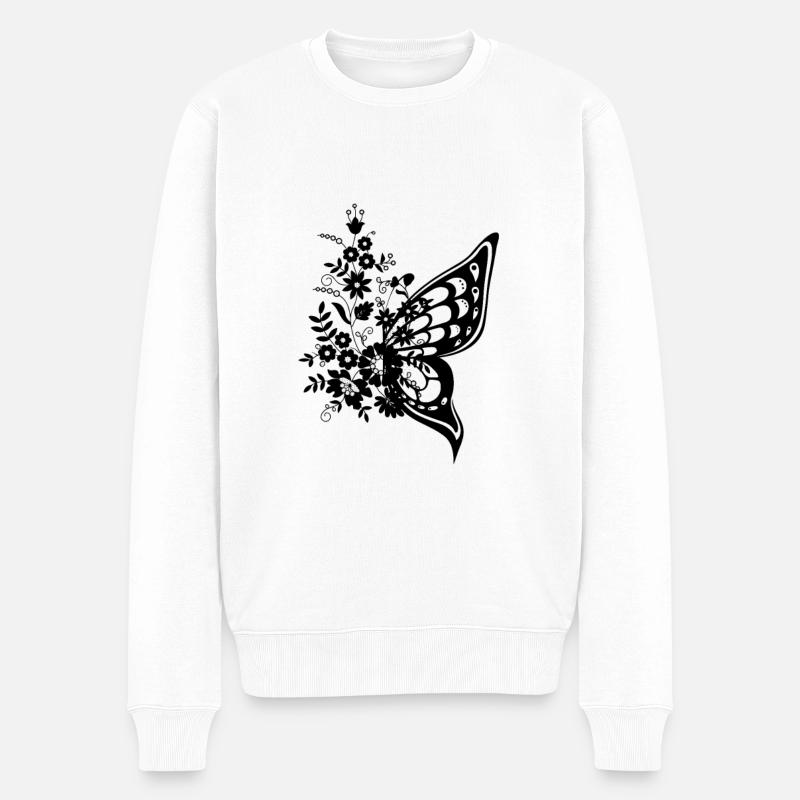 Schmetterling Blumen Geschenk - Männer Premium Bio Pullover - Weiß