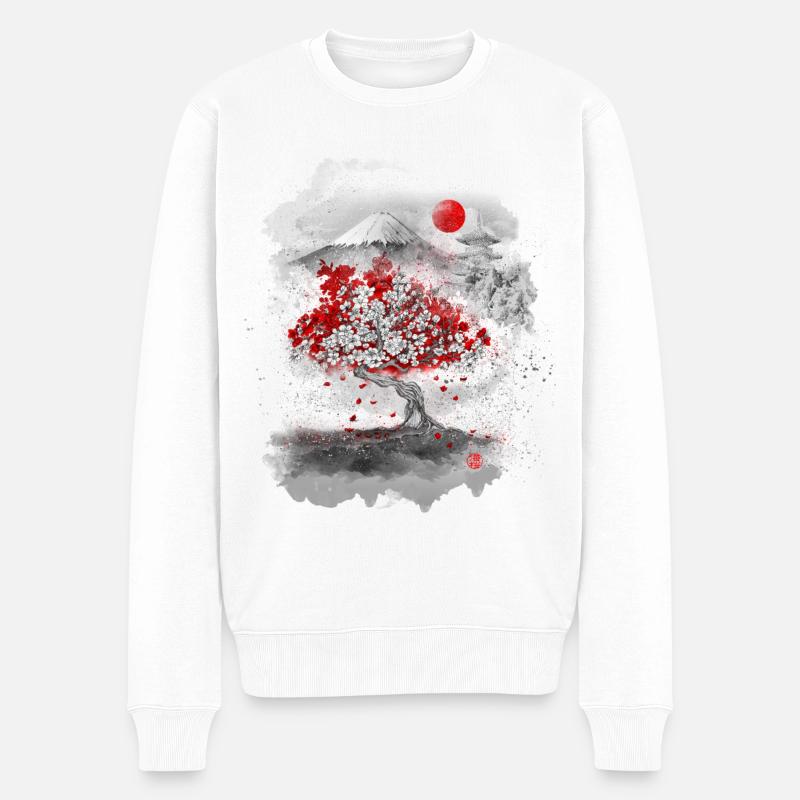 Le mont Fuji derrière un cerisier - Pull Premium bio Homme - blanc