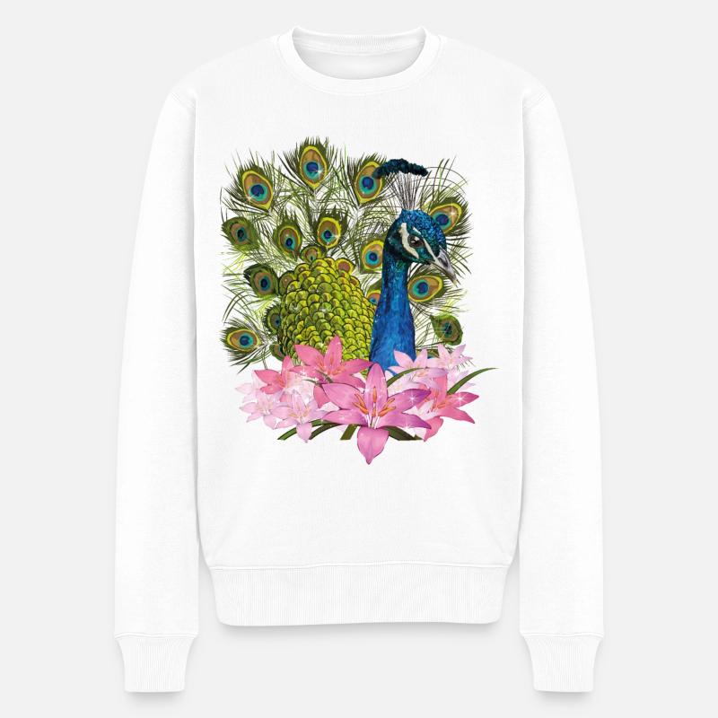 Pfau - Männer Premium Bio Pullover - Weiß