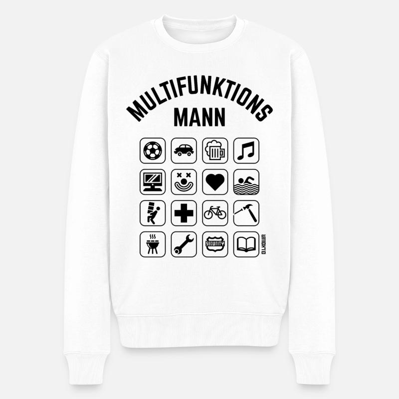 Multifunktions Mann (16 Icons / Smartphone / PNG) - Männer Premium Bio Pullover - Weiß