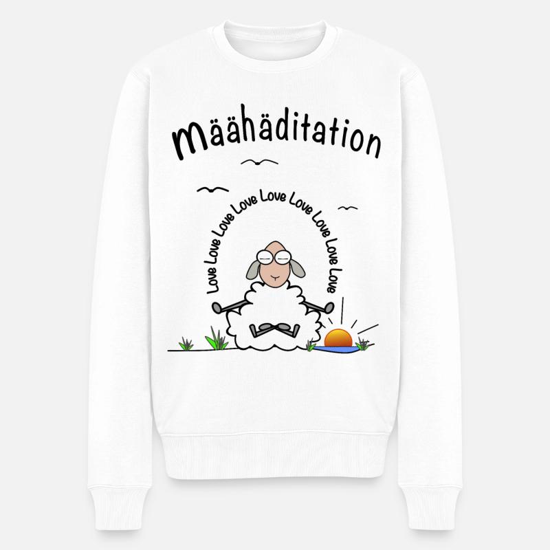 Meditation lustig in Schaf-Sprache geschrieben - Männer Premium Bio Pullover - Weiß
