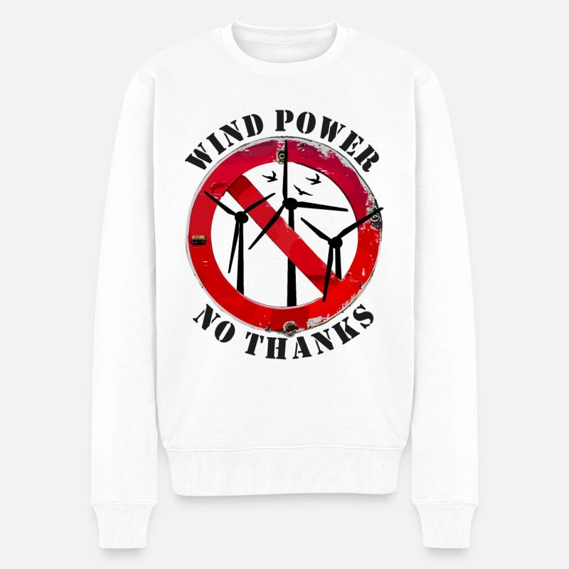 Énergie éolienne Non merci, non à l’énergie éolienne - Pull Premium bio Homme - blanc