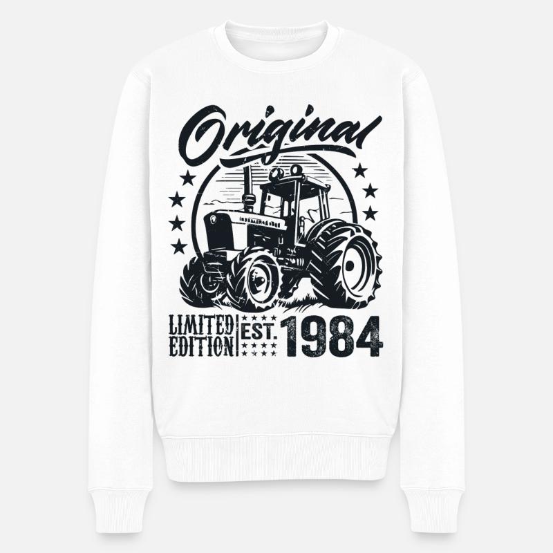 Original 1984 Geburtstag 1984 Farmer Traktor - Männer Premium Bio Pullover - Weiß