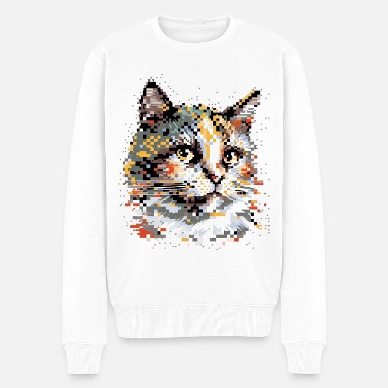 Chat Pixel Art - Pull Premium bio Homme - blanc