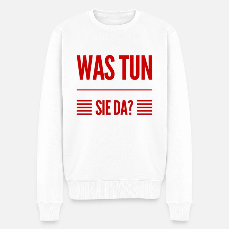 was tun sie da? - Männer Premium Bio Pullover - Weiß