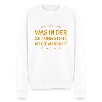 Zeitungen sind super - Männer Premium Bio Pullover - Weiß - Vorne - Thijin (182cm)