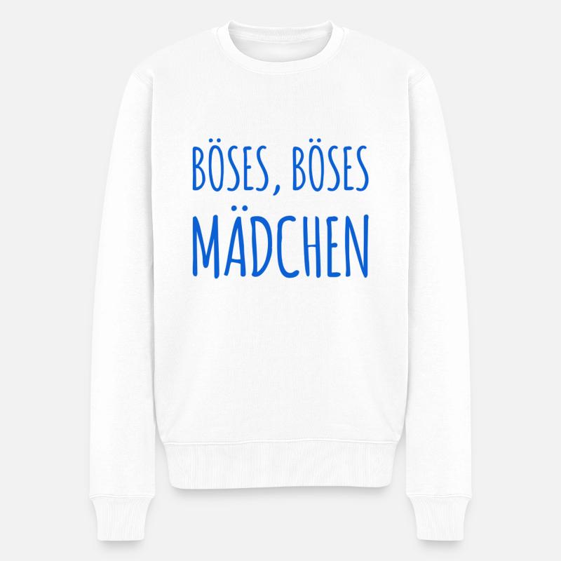 hier steht ein böses Mädchen - Männer Premium Bio Pullover - Weiß