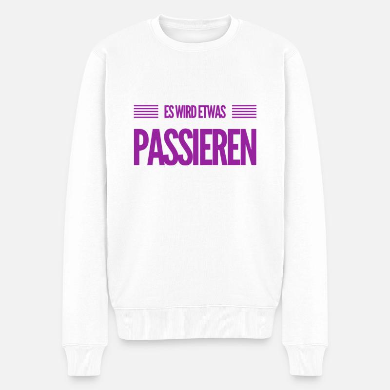 bald passiert etwas - Männer Premium Bio Pullover - Weiß