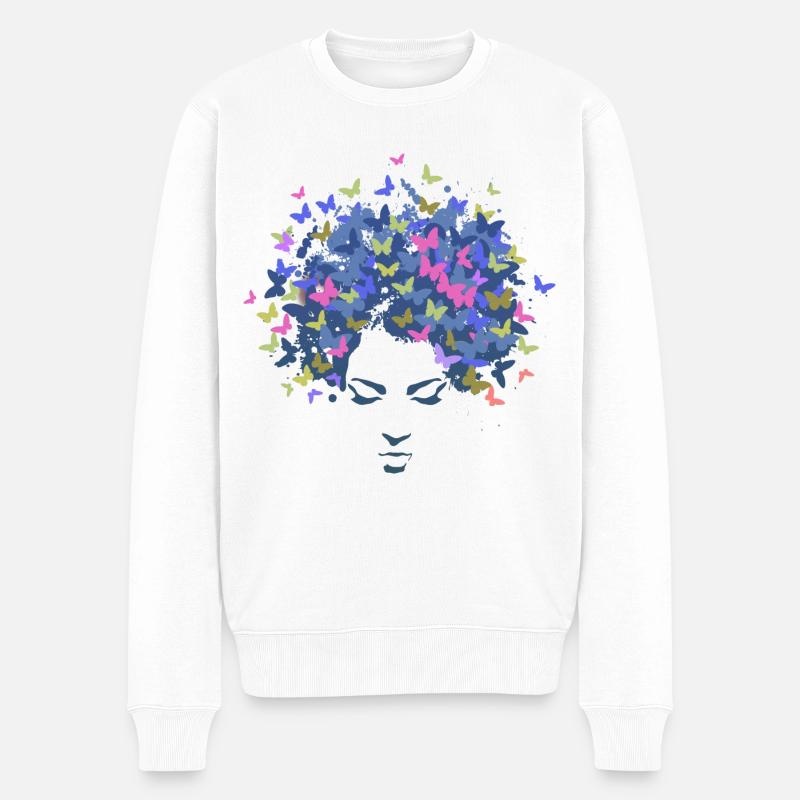 Frau Haar Grafik - Männer Premium Bio Pullover - Weiß