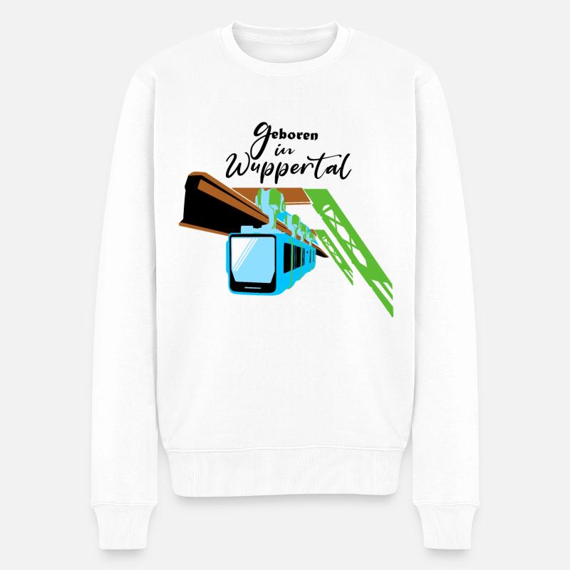 Geboren in Wuppertal Schwebebahn Wupper Design - Männer Premium Bio Pullover - Weiß