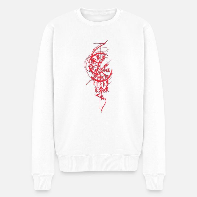 Vegvisir skizzenhaft rotes nordisches Symbol Wikinger - Männer Premium Bio Pullover - Weiß