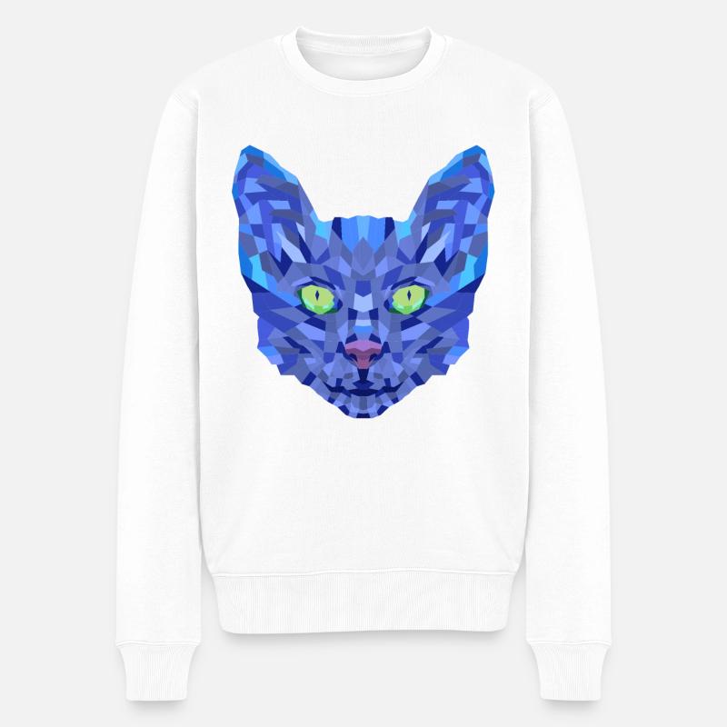 Chat Bleu Polygonal - Pull Premium bio Homme - blanc