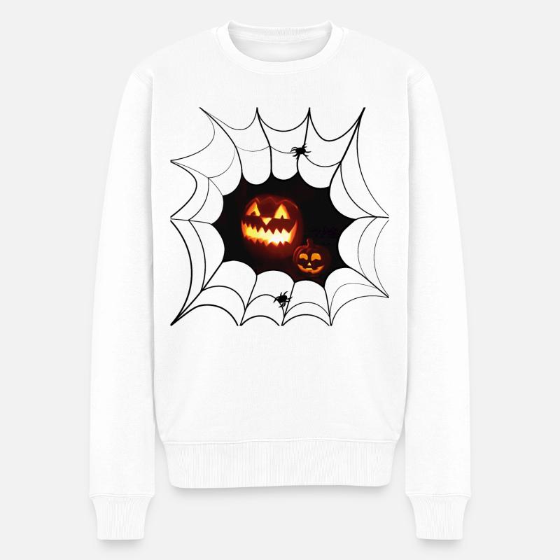 Leuchtender Kürbis lächelnder Kürbis - Männer Premium Bio Pullover - Weiß