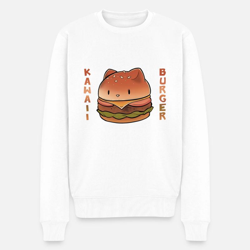 Katzen-Kawaii-Burger - Männer Premium Bio Pullover - Weiß