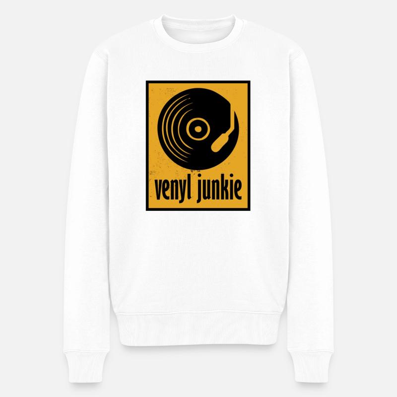 venyl junkie - Männer Premium Bio Pullover - Weiß