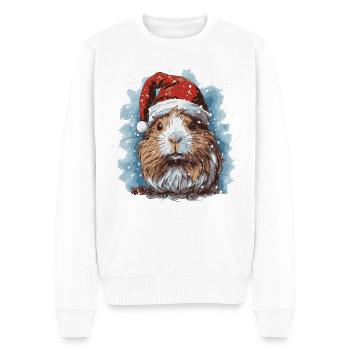Meerschweinchen mit Weihnachtsmannmütze - Männer Premium Bio Pullover - Weiß - Vorne - Thijin (182cm)