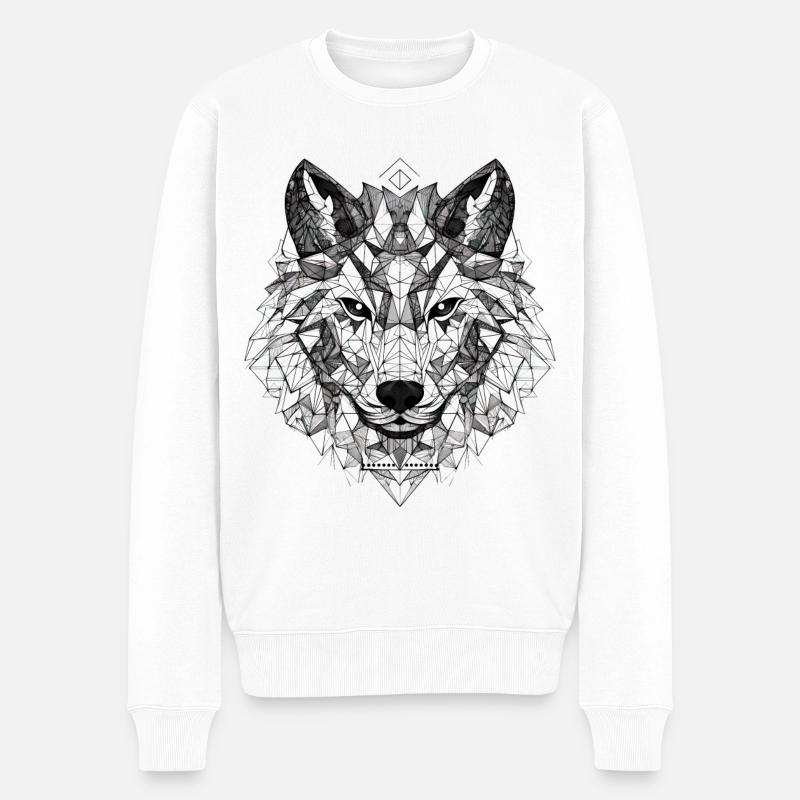 Wolf Geometrisch - Männer Premium Bio Pullover - Weiß