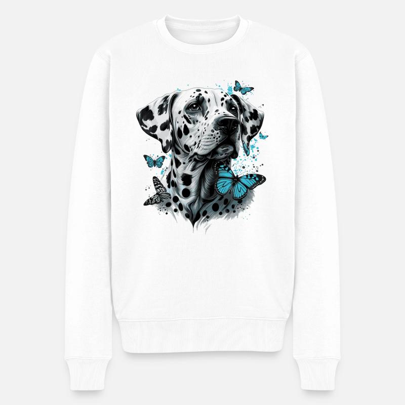 Dalmatiner und Schmetterlinge - Männer Premium Bio Pullover - Weiß