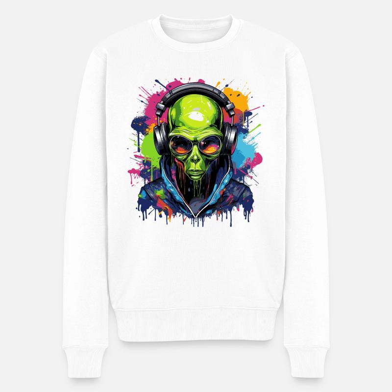 Alien Discjockey - Männer Premium Bio Pullover - Weiß
