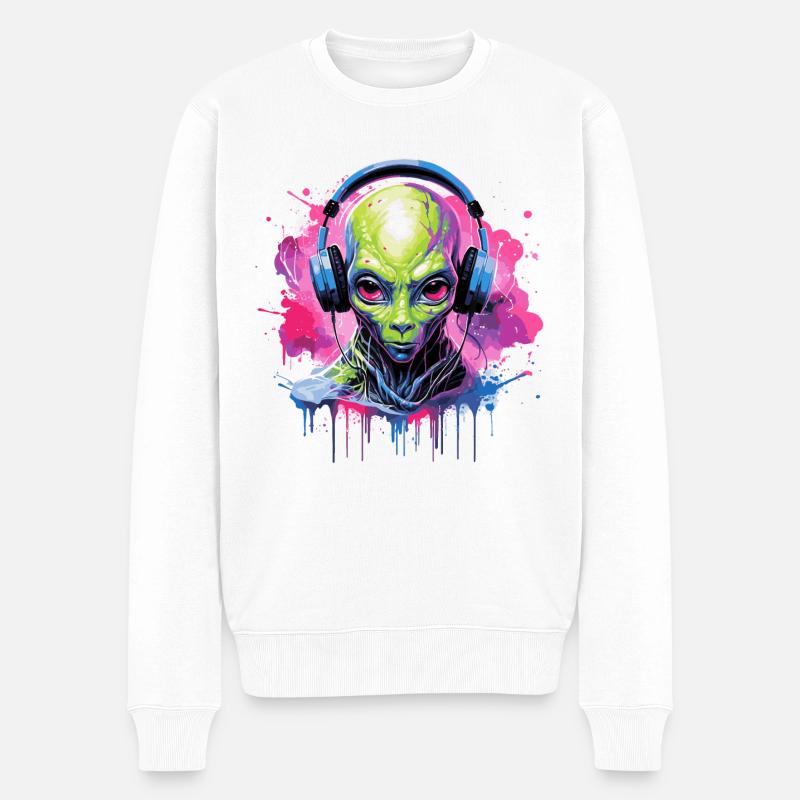 Disc-jockey extraterrestre - Pull Premium bio Homme - blanc