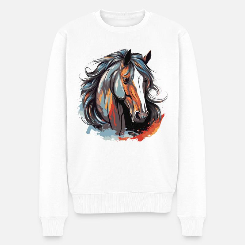 Pferdeportrait - Männer Premium Bio Pullover - Weiß
