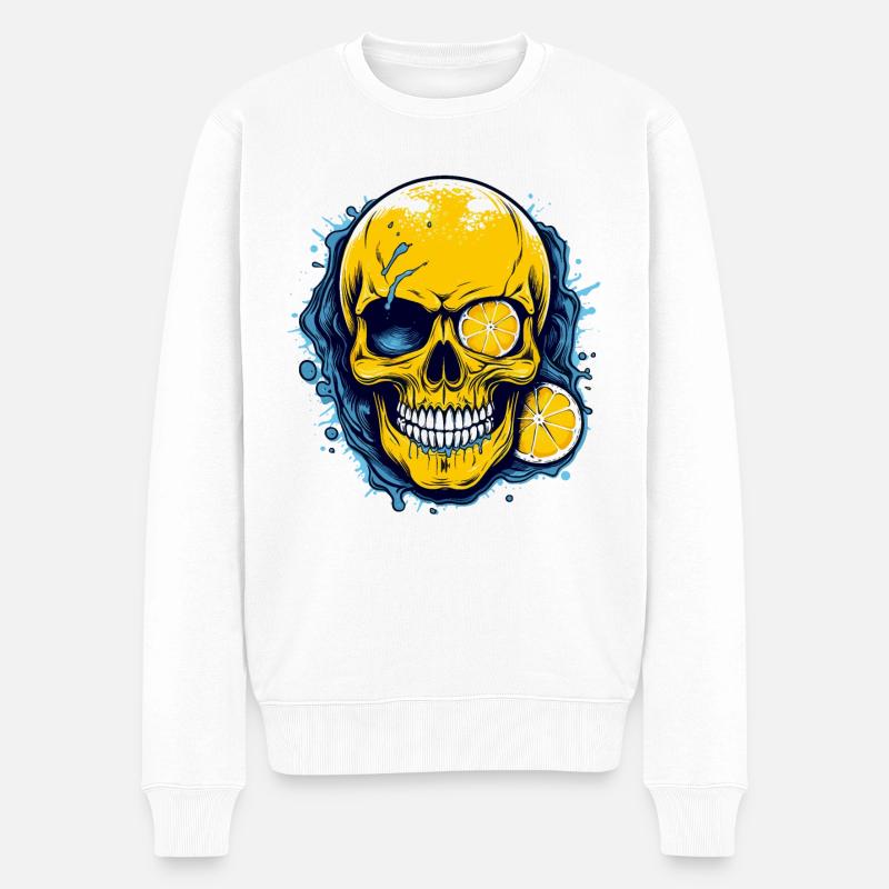 Totenkopf mit Zitronen - Männer Premium Bio Pullover - Weiß