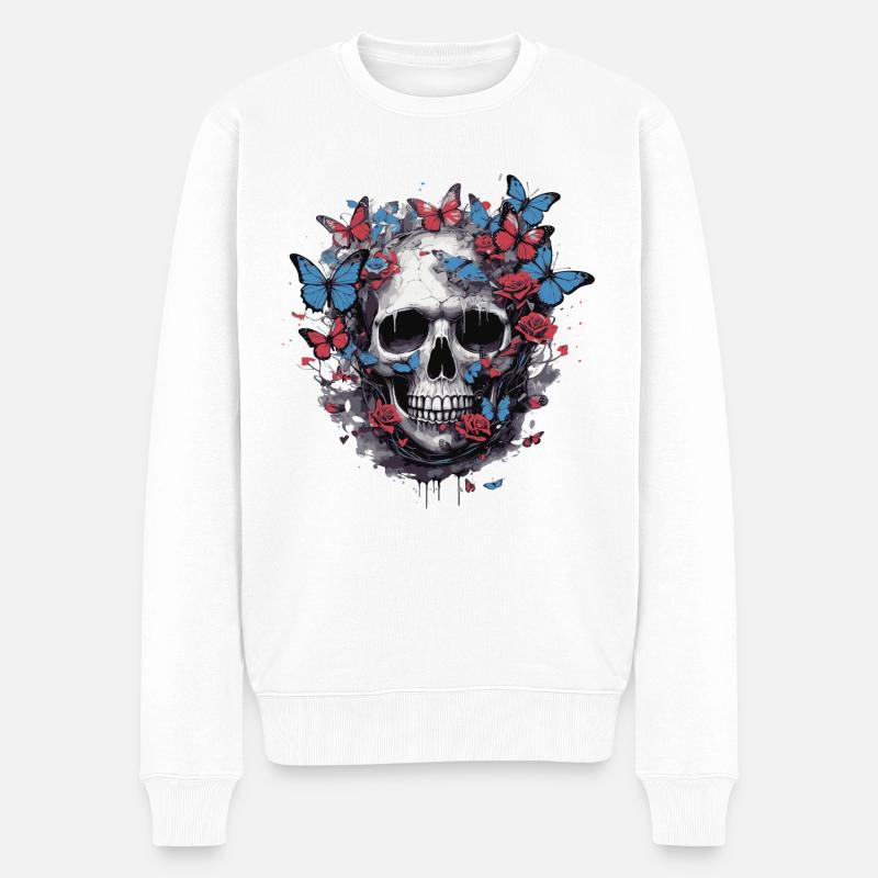 Papillons et crânes - Pull Premium bio Homme - blanc