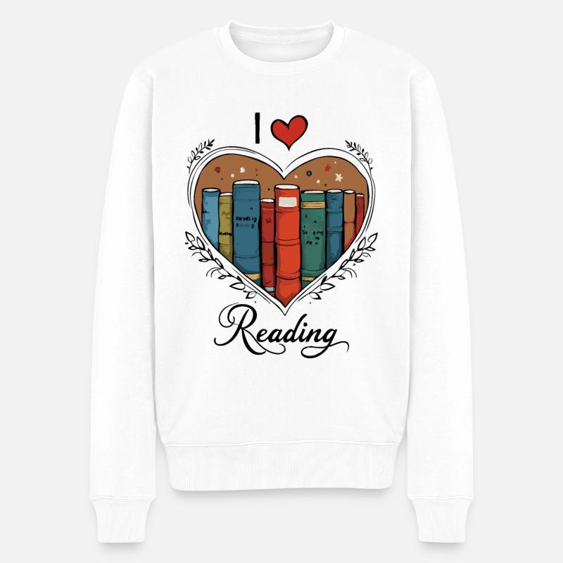Ich liebe Bücher Bücherwurm Herz - Männer Premium Bio Pullover - Weiß