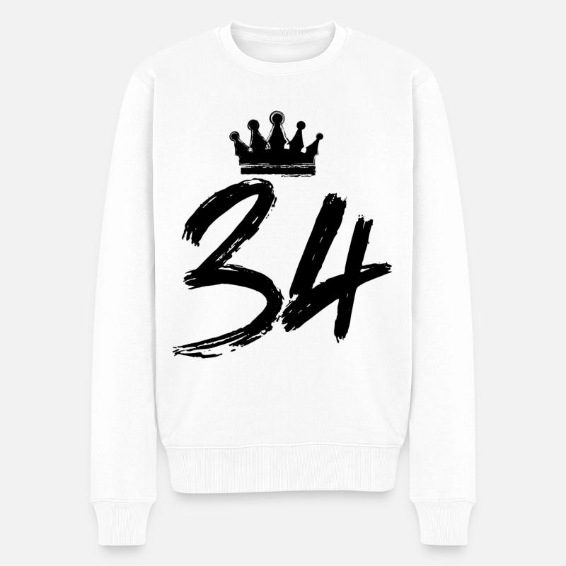 34 Zahl Krone - Männer Premium Bio Pullover - Weiß