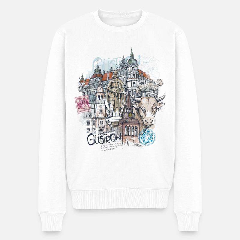 Güstrow Illustration - Männer Premium Bio Pullover - Weiß