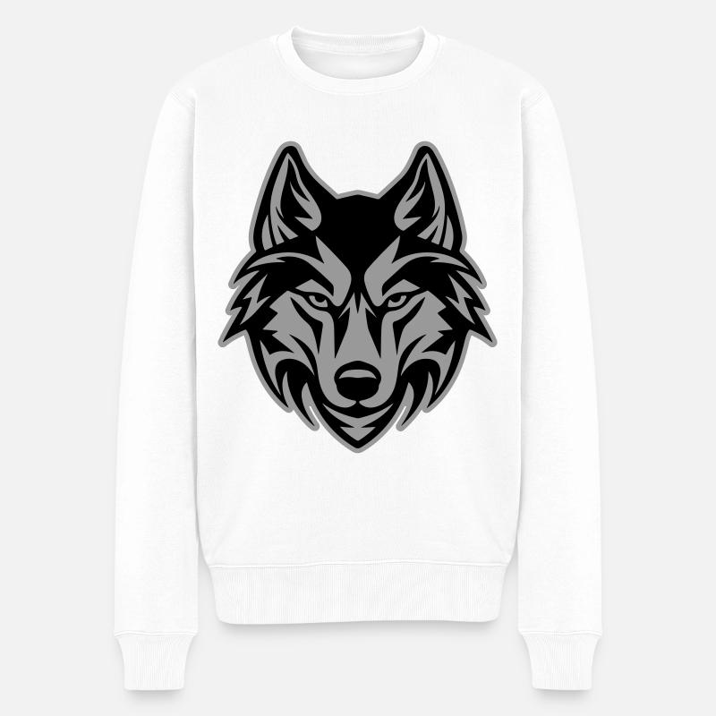 Wolf Kopf - Männer Premium Bio Pullover - Weiß