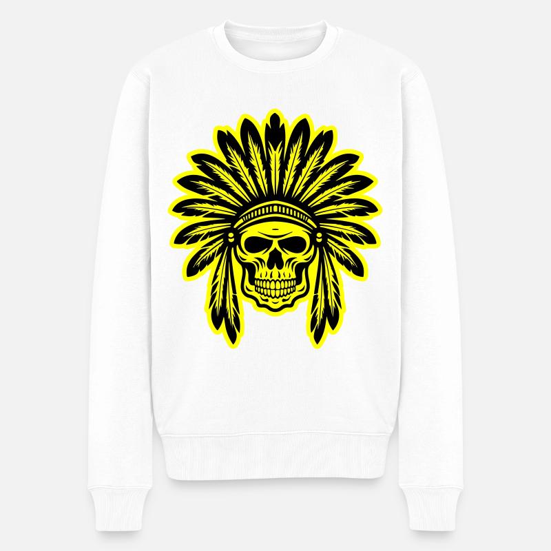 Crâne de chef indien apache - Pull Premium bio Homme - blanc