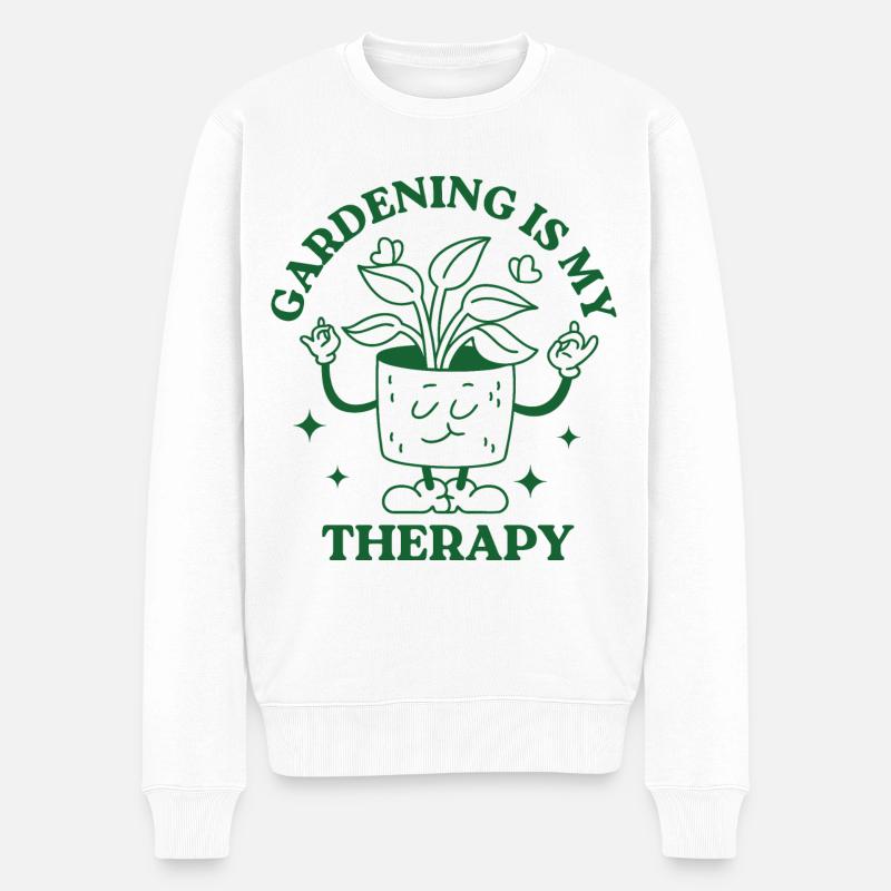 Gartenarbeit ist meine Therapie - Männer Premium Bio Pullover - Weiß