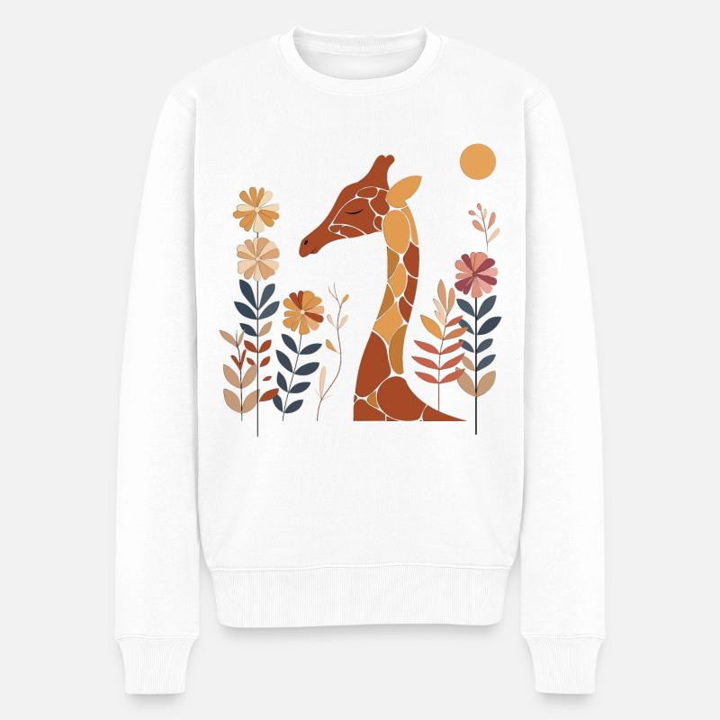 Florale Giraffe - Männer Premium Bio Pullover - Weiß