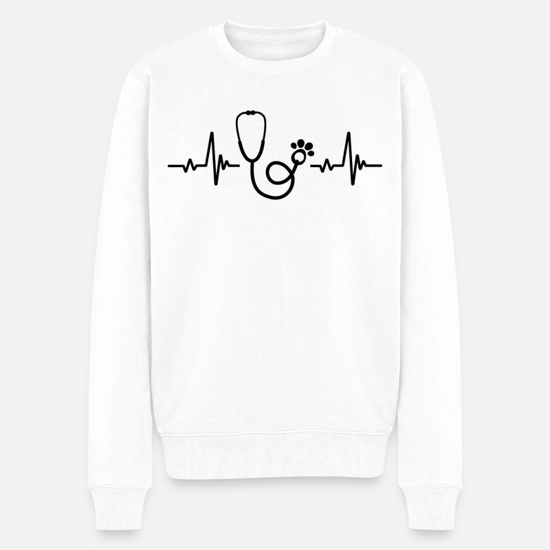 Stethoskop-Pulsfrequenz - Tierarzt - Männer Premium Bio Pullover - Weiß