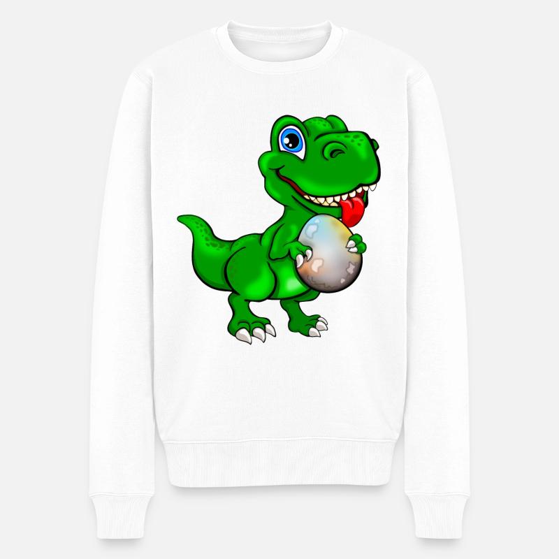 Dino mit Dinoei - Dinosaurier mit Ei - Männer Premium Bio Pullover - Weiß