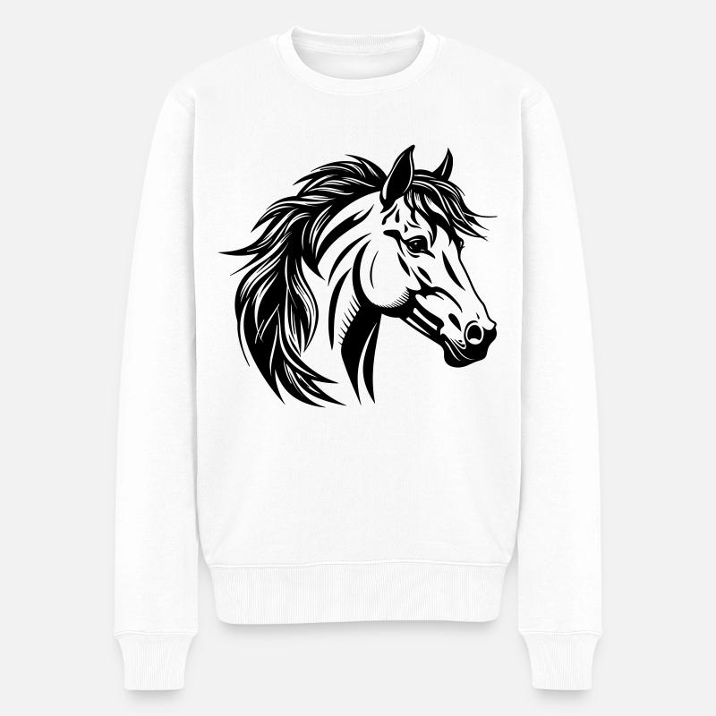 Pferdeportrait - Männer Premium Bio Pullover - Weiß