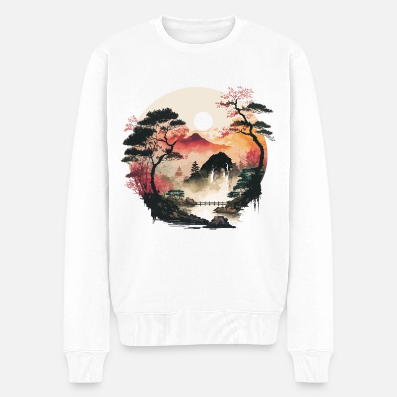 Yoga-Landschaft - Männer Premium Bio Pullover - Weiß