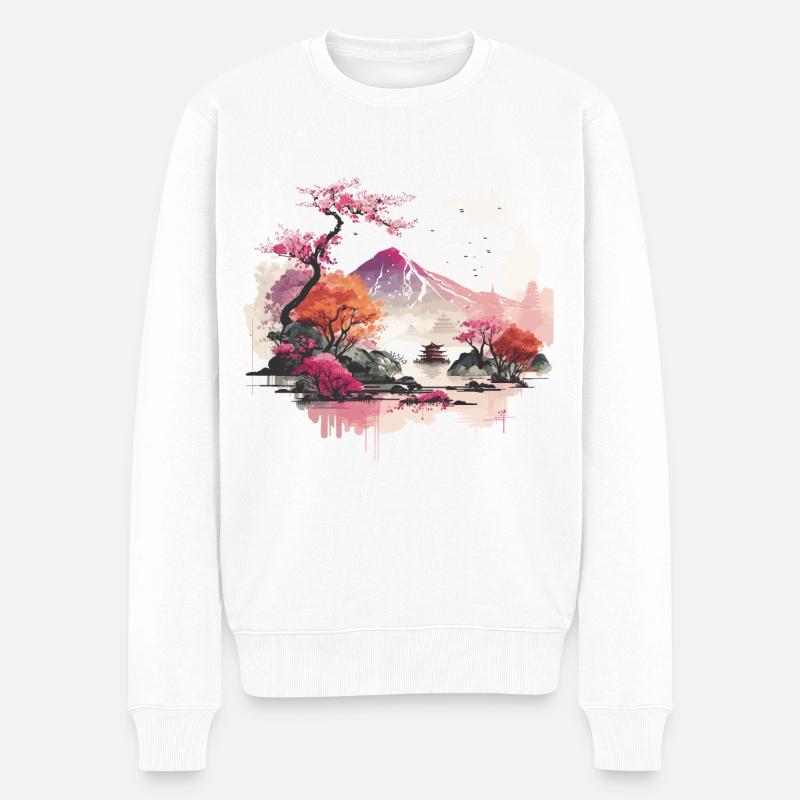 Holzschnitt - Männer Premium Bio Pullover - Weiß