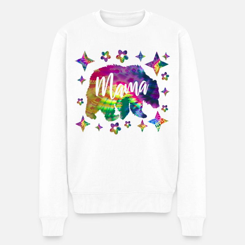 Mama Bär Batik Tie Dye - Männer Premium Bio Pullover - Weiß