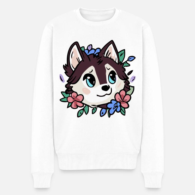 Husky fleuri Chien Malamute - Pull Premium bio Homme - blanc