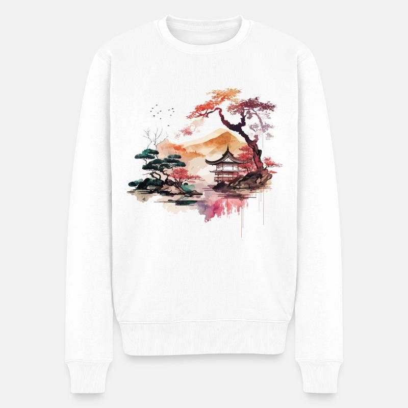 Bunte Holzschnitt-Kunstwerke - Männer Premium Bio Pullover - Weiß