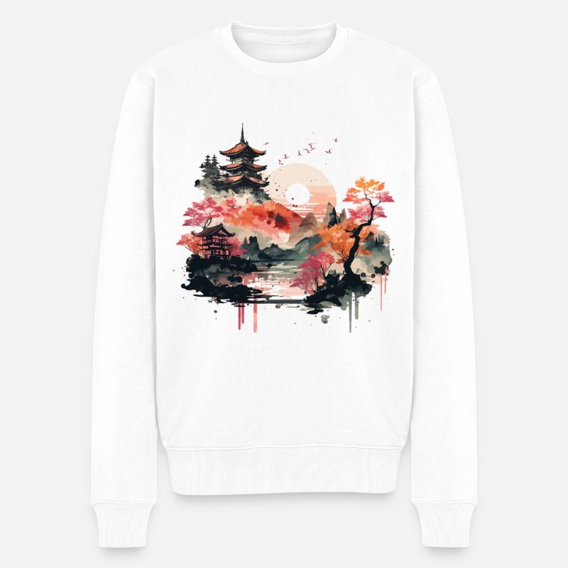 Paysage de gravure sur bois - Pull Premium bio Homme - blanc