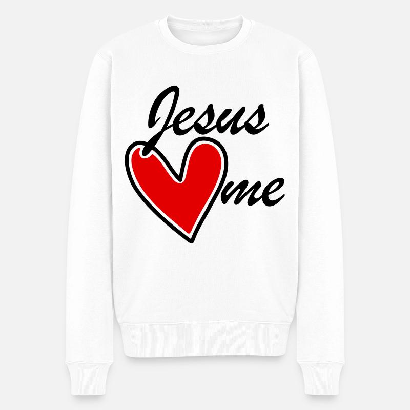 Jesus liebt mich loves me rotes Herz - Männer Premium Bio Pullover - Weiß