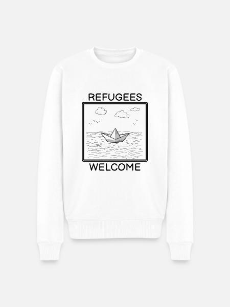 Vluchtelingen Welkom Refugee Demo Gift - Mannen Premium Bio sweater - wit