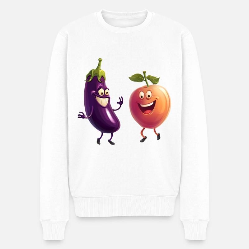 Aubergine und Pfirsich happy together - Männer Premium Bio Pullover - Weiß