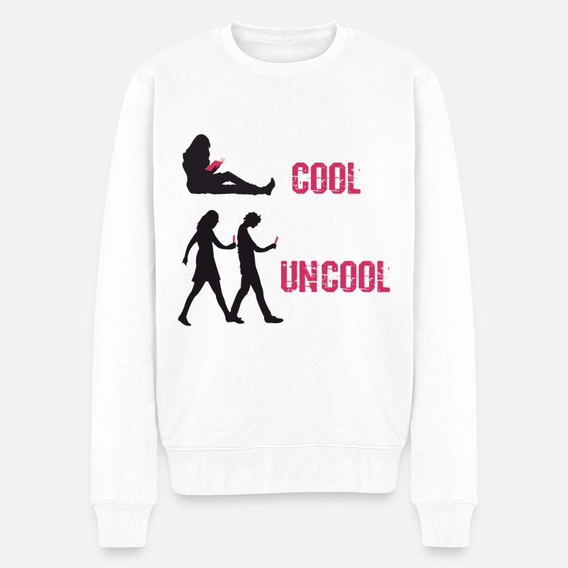 Buch cool, Smartphone uncool - Männer Premium Bio Pullover - Weiß