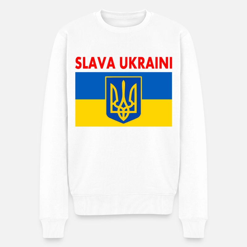 Slava ukraini - Männer Premium Bio Pullover - Weiß