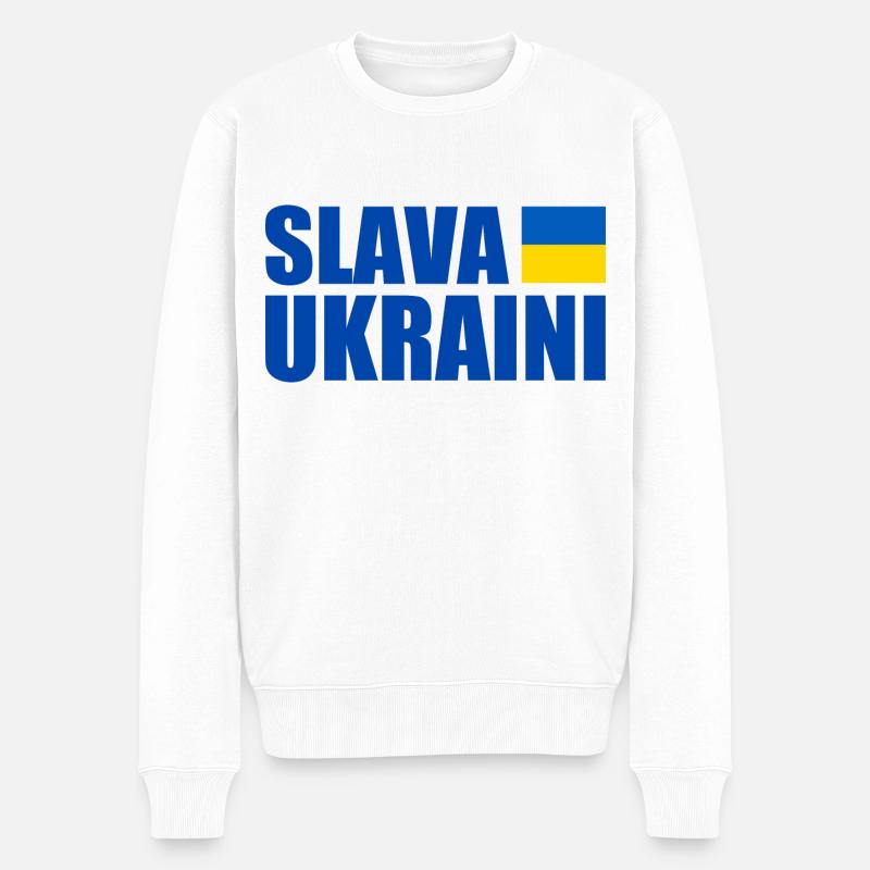 Slava ukraini - Männer Premium Bio Pullover - Weiß